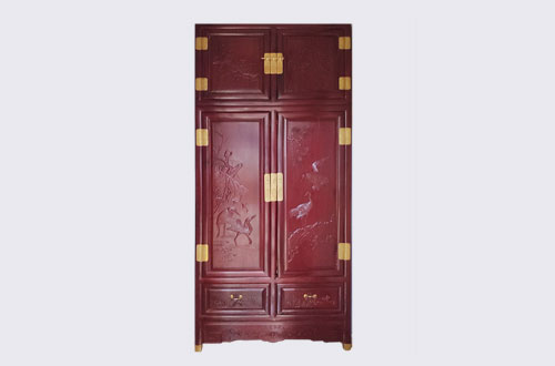 潜江经济开发区高端中式家居装修深红色纯实木衣柜