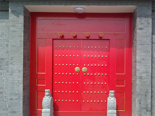 潜江经济开发区中国传统四合院系列朱红色中式木制大门木作